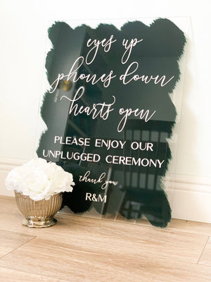 Acrylic Eyes Up Phones Down -Unplugged Ceremony Sign - CS5