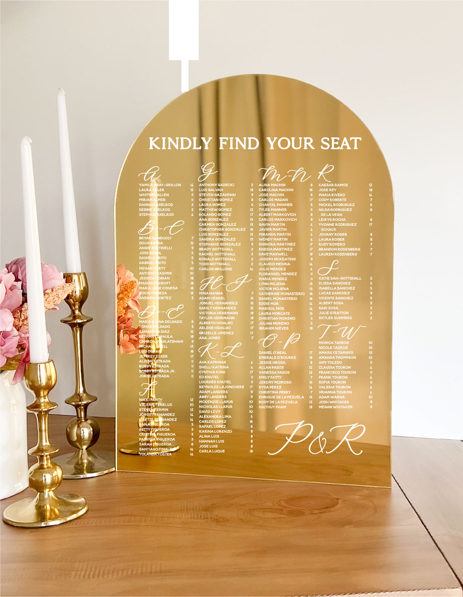 Arch Acrylic Mirror Seating Chart – Blush and Lumber