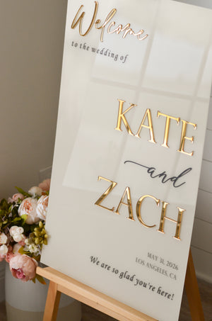 Custom Acrylic Wedding Welcome Sign with 3D Raised Lettering – Personalized Names, Date & Location - WS88