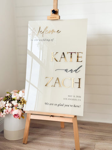 Custom Acrylic Wedding Welcome Sign with 3D Raised Lettering – Personalized Names, Date & Location - WS88