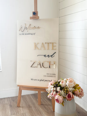 Custom Acrylic Wedding Welcome Sign with 3D Raised Lettering – Personalized Names, Date & Location - WS88