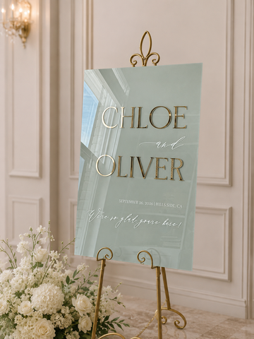 Acrylic Wedding Sign With 3D Mirror Names WS92
