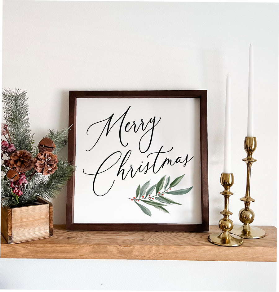 Merry Christmas Wood Framed Sign