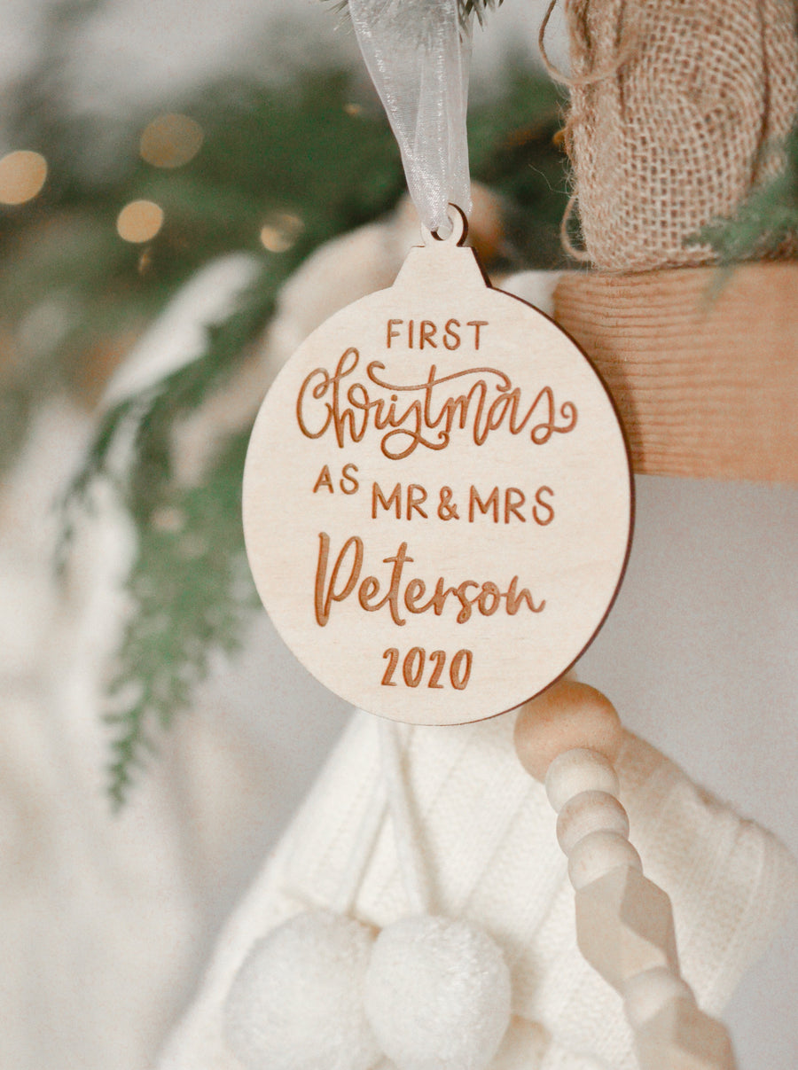 First Christmas as Mr and Mrs wood Ornament
