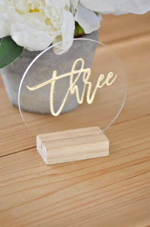 5" Modern Calligraphy Round Acrylic Table Number - TN2