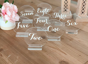 Acrylic 5" Round Table Number with Stand Options - TN9