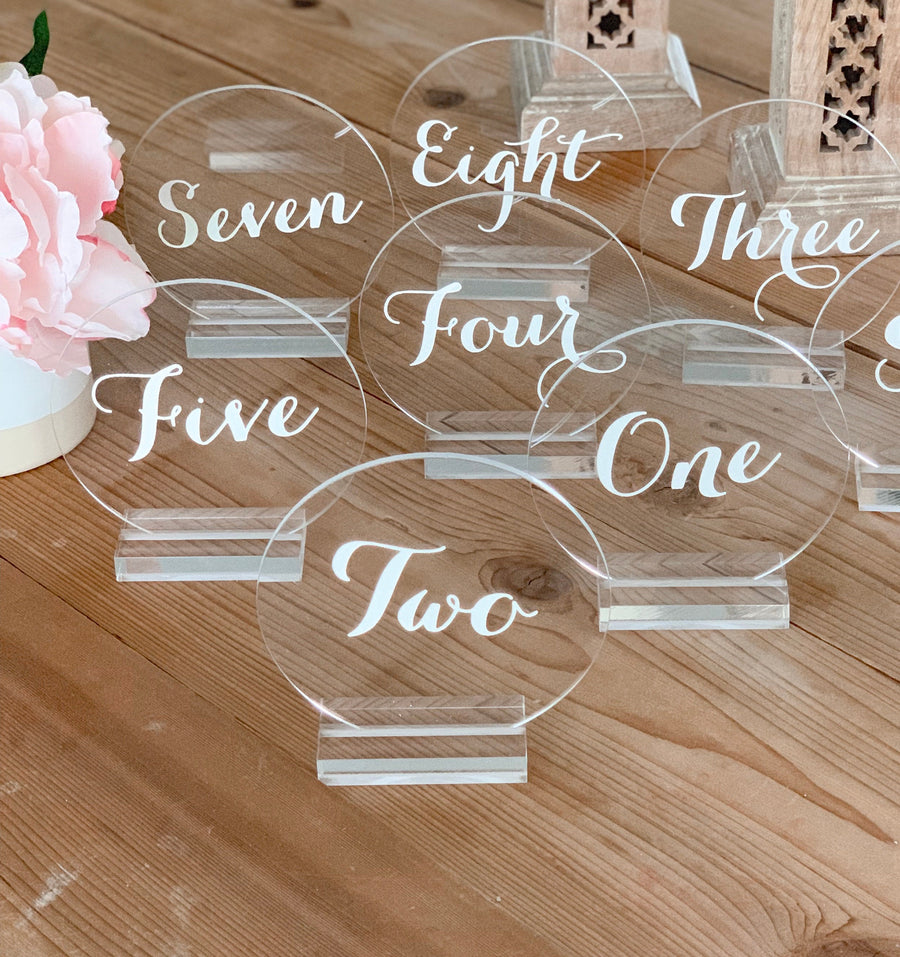Acrylic 5" Round Table Number with Stand Options - TN9