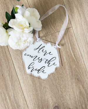 Here Comes The Bride Ring Bearer Hexagon Acrylic Sign, Painted Wedding Sign, Flower girl Sign