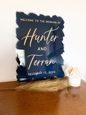 Brushed Back Acrylic Welcome Sign - Modern Calligraphy - WS05