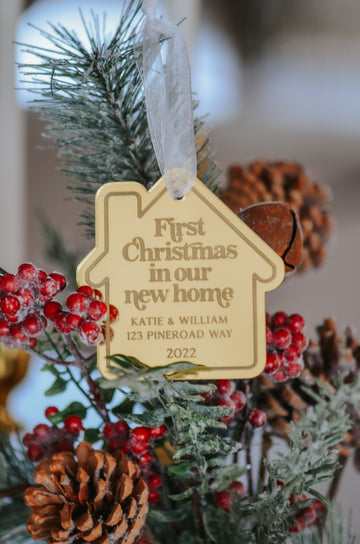 Gold Mirror Personalized First Christmas in our New Home