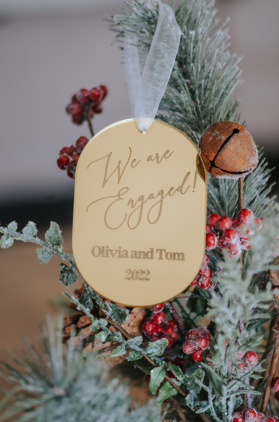 We're Engaged Acrylic Mirror Christmas Ornament