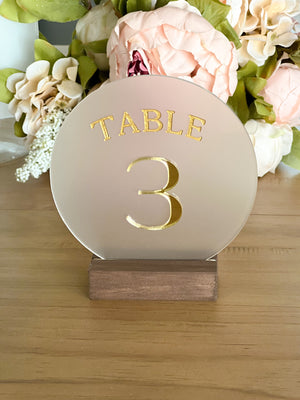 Gold Mirror Round Acrylic Table Number-TN14
