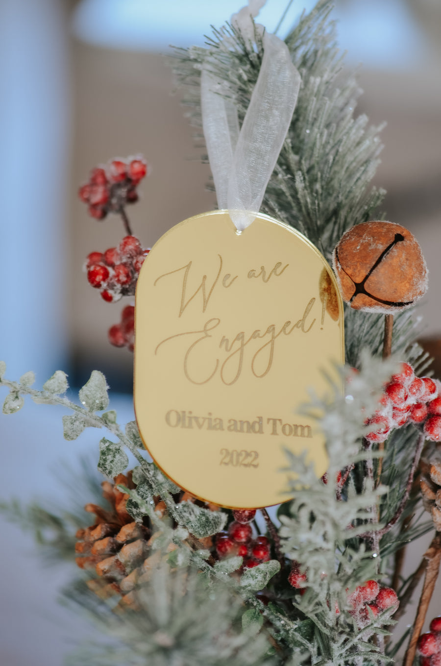 We're Engaged Acrylic Mirror Christmas Ornament