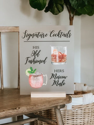 His and Hers Drinks Bar Acrylic Sign