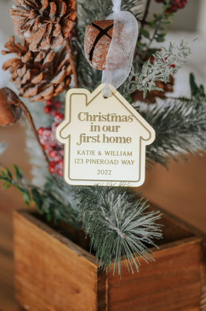 Gold Mirror Personalized Christmas in our First Home Ornament